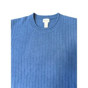 LNWOT  LL Bean Wool Cashmere Sweater Mens XXXL Blue Wide Ribbed Crewneck  3XL